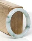 High-End Natural Icy Blue-Green Flower Jadeite Jade "Oval" Bangle Bracelet (54.5mm) 
