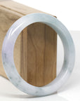 Baikalla Natural Light Blue-Green Flowers W/ Lavender Patch Jadeite Jade "Half Round" Bangle Bracelet (59.6mm) 
