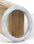 Baikalla Natural Light Blue-Green Flowers W/ Lavender Patch Jadeite Jade "Half Round" Bangle Bracelet (59.6mm) 
