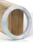 Baikalla Natural Light Blue-Green Flowers W/ Lavender Patch Jadeite Jade "Half Round" Bangle Bracelet (59.6mm) 