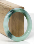 Baikalla Natural Icy Deep Green Flower Jadeite Jade "Half Round" Bangle Bracelet (53.8mm) 