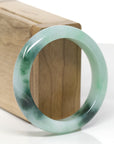 Baikalla Natural Icy Deep Green Flower Jadeite Jade "Half Round" Bangle Bracelet (53.8mm) 