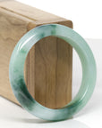 Baikalla Natural Icy Deep Green Flower Jadeite Jade "Half Round" Bangle Bracelet (53.8mm) 