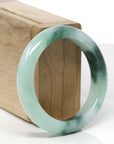 Baikalla Natural Icy Deep Green Flower Jadeite Jade "Half Round" Bangle Bracelet (53.8mm) 