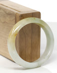 Baikalla Natural Yellow W/ Green Freckles Jadeite Jade "Oval" Bangle Bracelet (56.7mm) 