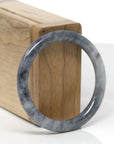 Baikalla Natural Black & Grey Wuji Jadeite Jade "Petite Traditional Round" Bangle Bracelet (51.7mm) 