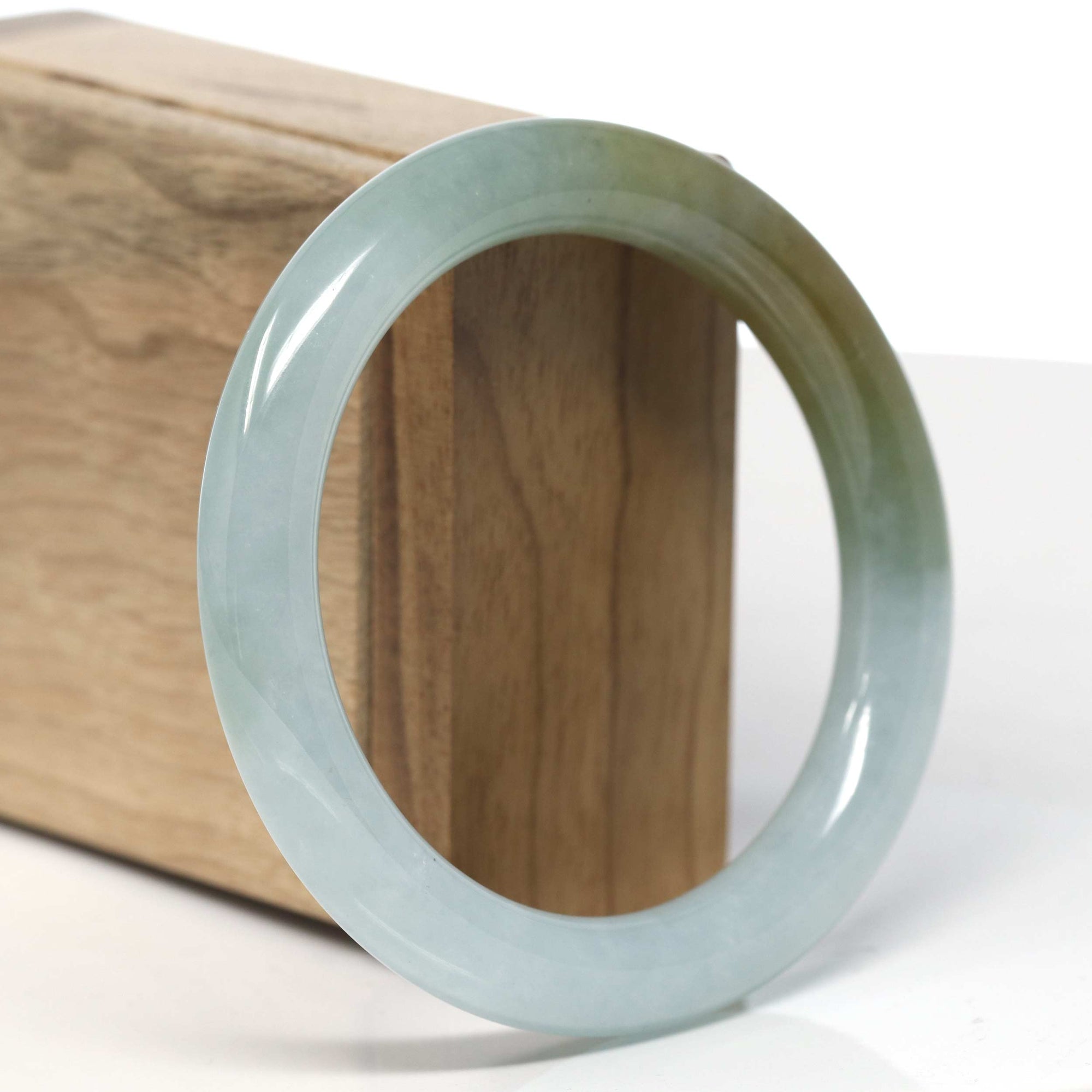 Baikalla Icy Hazel Green Jadeite Jade Bangle Bracelet (57.5 mm) 