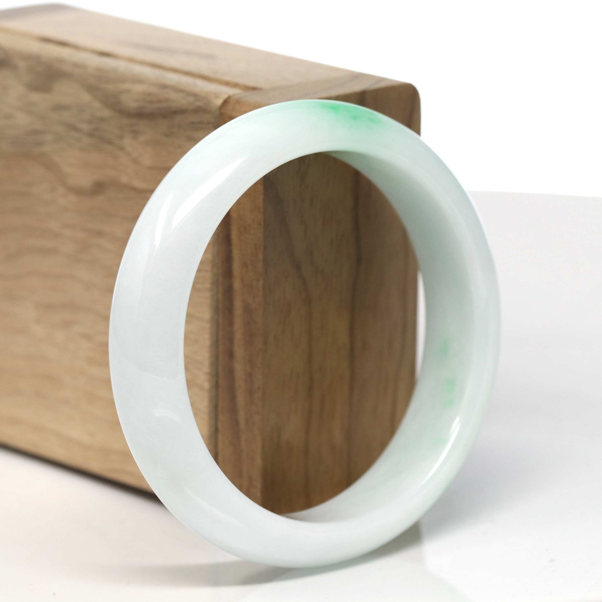 Baikalla &quot;Moss In Snow&quot; Bai Di Qing Jadeite Jade Bangle Bracelet (57.8 mm) 