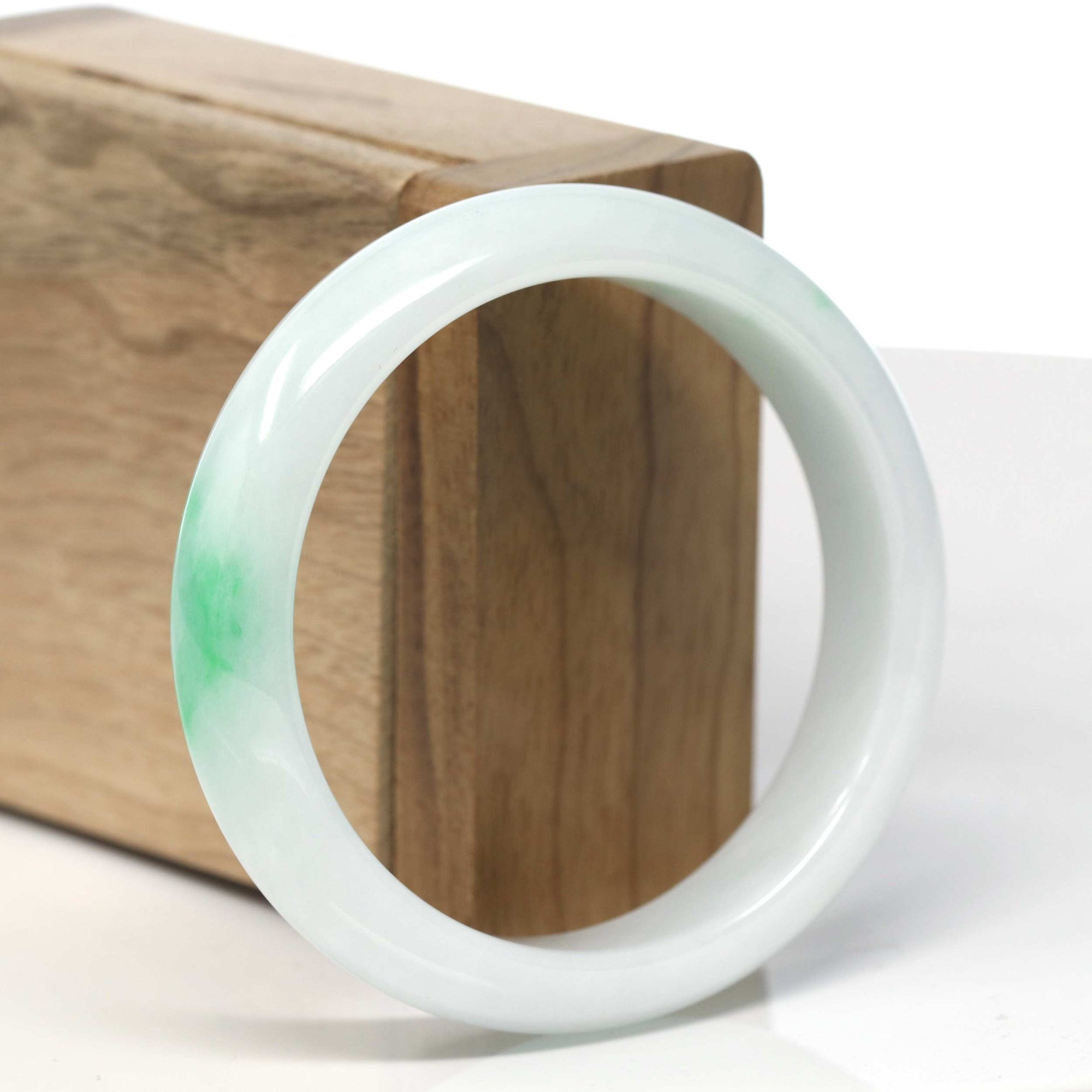 Baikalla &quot;Moss In Snow&quot; Bai Di Qing Jadeite Jade Bangle Bracelet (57.8 mm) 