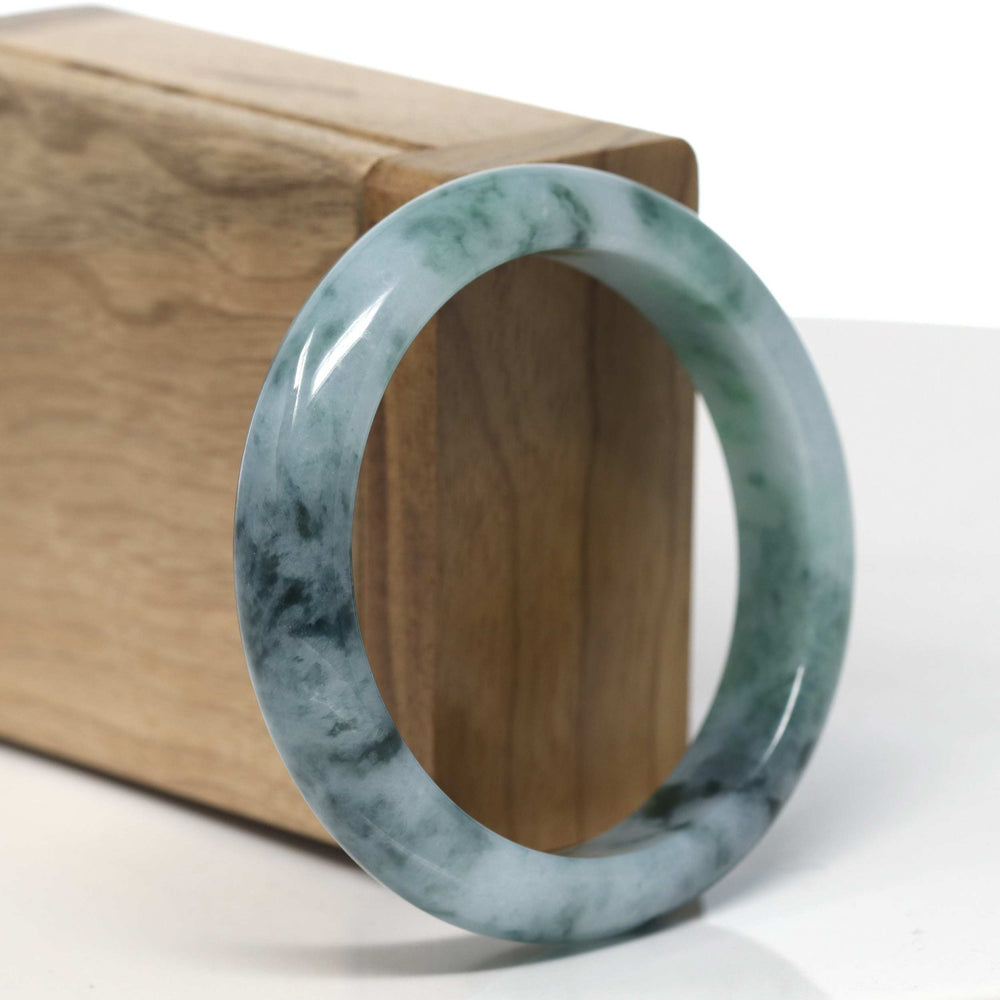 Blue Flower Natural Burmese Jadeite Jade Bangle – Half Round 55.5mm, T926
