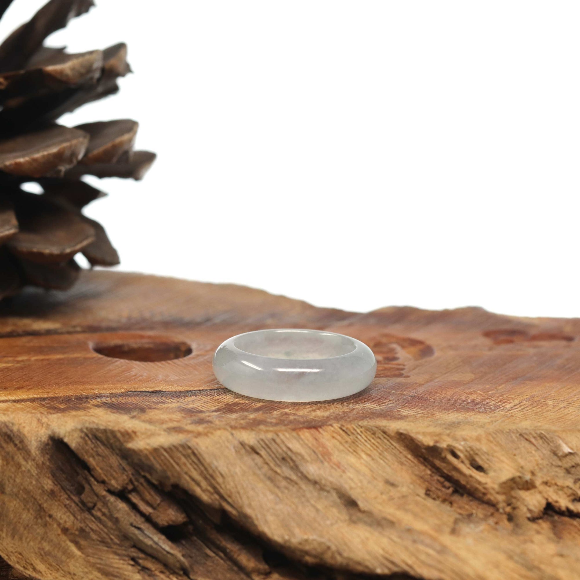 Natural High Icy Light Blue Burmese Jadeite Jade Band Ring 