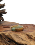 Natural Oil Green Brown Patch Burmese Jadeite Jade Band Ring 
