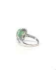 18k White Gold Natural Rich Green Jadeite Jade Engagement Ring w/ Double Halo Diamonds