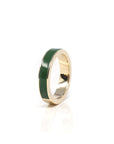 Baikalla 14k Yellow Gold Forest Green Natural Nephrite Jade 3/4 Inlay Men's Wedding Ring 
