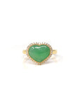 18ky Natural Icy Green Heart Shape Burmese Jadeite Jade Engagement Ring w/ Natural Diamonds Halo