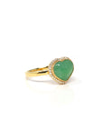 18ky Natural Icy Green Heart Shape Burmese Jadeite Jade Engagement Ring w/ Natural Diamonds Halo