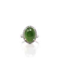 Baikalla Jewelry Jade Ring Copy of Baikalla™ "Classic Oval With Accents" Sterling Silver Real Green Nephrite Jade Classic Ring For Her