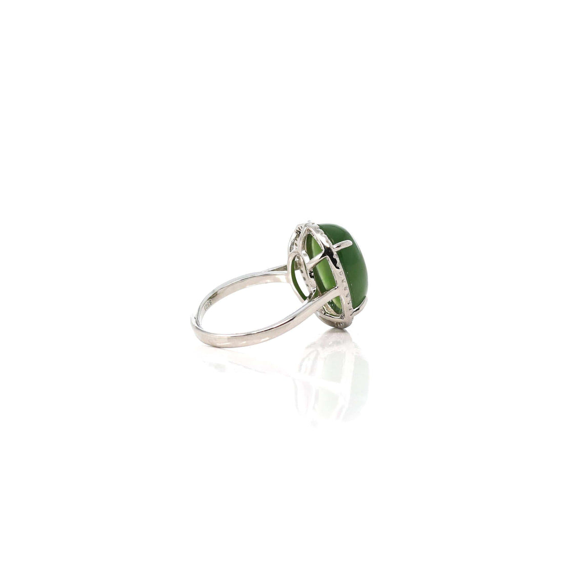 Baikalla Jewelry Jade Ring Copy of Baikalla™ "Classic Oval With Accents" Sterling Silver Real Green Nephrite Jade Classic Ring For Her