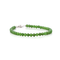 Baikalla Jewelry jade beads bracelet 6.5 inches Genuine High Green Jade Round Beads Bracelet Bangle with 18k White Gold Jump Ring( 4 mm )