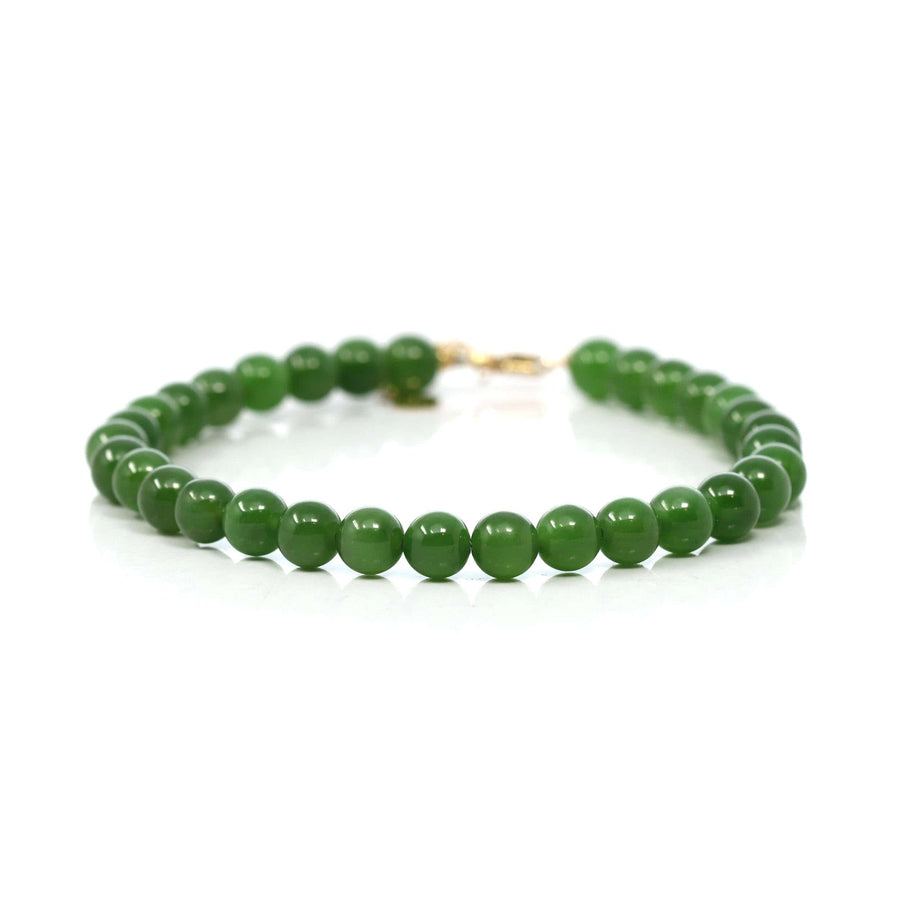 Baikalla Jewelry jade beads bracelet Copy of 24K Pure Yellow Gold Money Bead With Genuine Green Jade Round Beads Bracelet Bangle ( 8 mm )