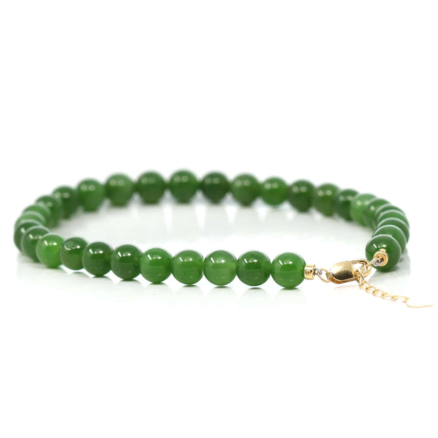 Baikalla Jewelry jade beads bracelet Copy of 24K Pure Yellow Gold Money Bead With Genuine Green Jade Round Beads Bracelet Bangle ( 8 mm )