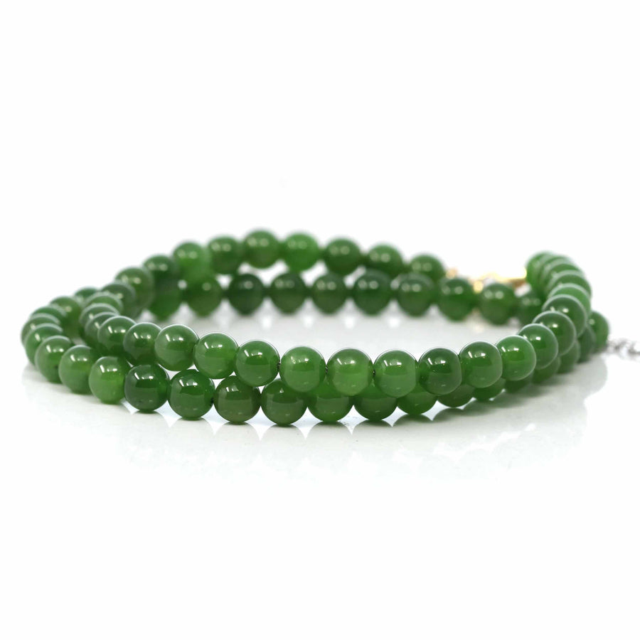 Baikalla Jewelry jade beads bracelet Baikalla Genuine Fine Green Nephrite Jade Round Beads Bracelet With 18K White Gold Jump Ring ( 6mm )