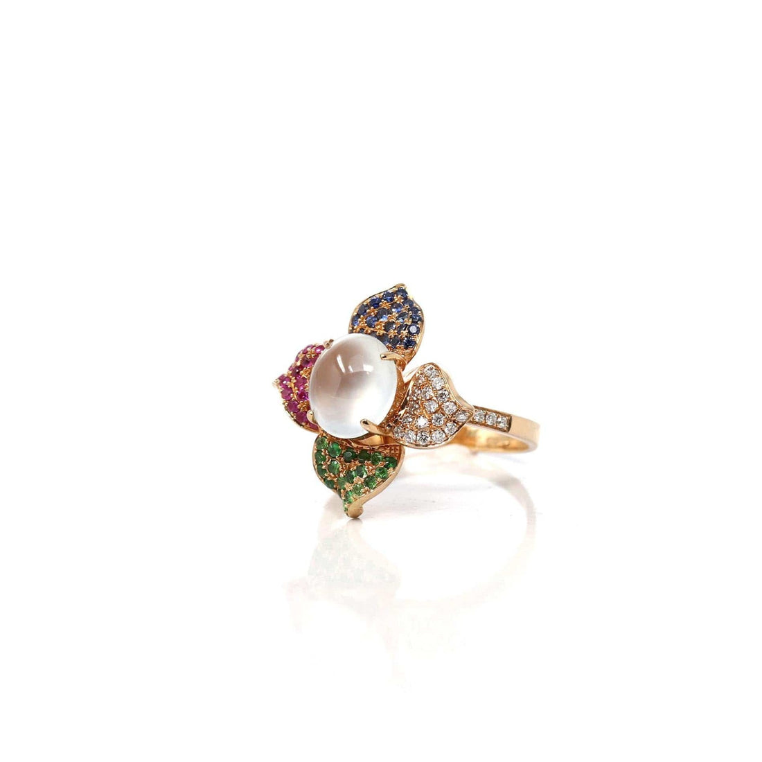 Baikalla Jewelry Jadeite Engagement Ring Copy of 18k Rose Gold Natural Ice Jadeite Engagement Ring With Diamonds and Ruby