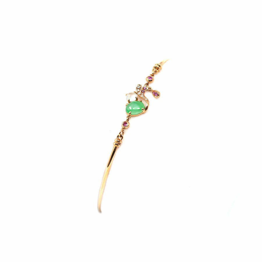 Baikalla Jewelry Gold Jade Bracelet Copy of Copy of 18k Rose Gold "Morning Glory" Half Bracelet Bangle with Green Imperial Jade & Diamonds