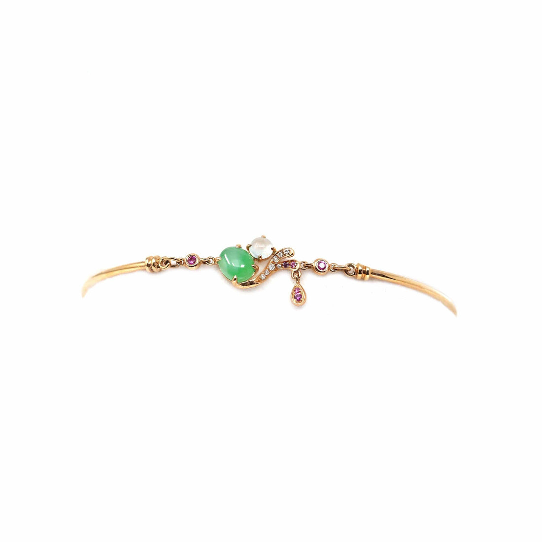 Baikalla Jewelry Gold Jade Bracelet Copy of Copy of 18k Rose Gold "Morning Glory" Half Bracelet Bangle with Green Imperial Jade & Diamonds