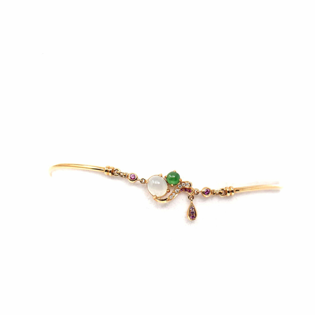 Baikalla Jewelry Gold Jade Bracelet Copy of 18k Rose Gold "Morning Glory" Half Bracelet Bangle with Green Imperial Jade & Diamonds