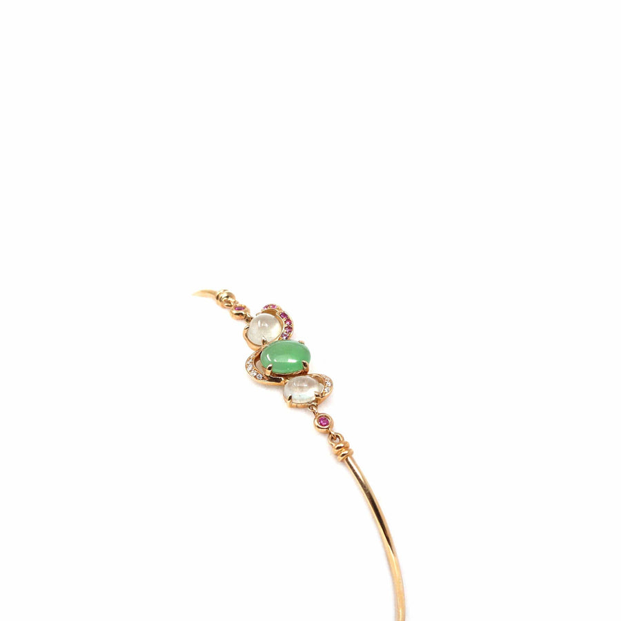 Baikalla Jewelry Gold Jade Bracelet Copy of Copy of 18k Rose Gold "Morning Glory" Half Bracelet Bangle with Green Imperial Jade & Diamonds