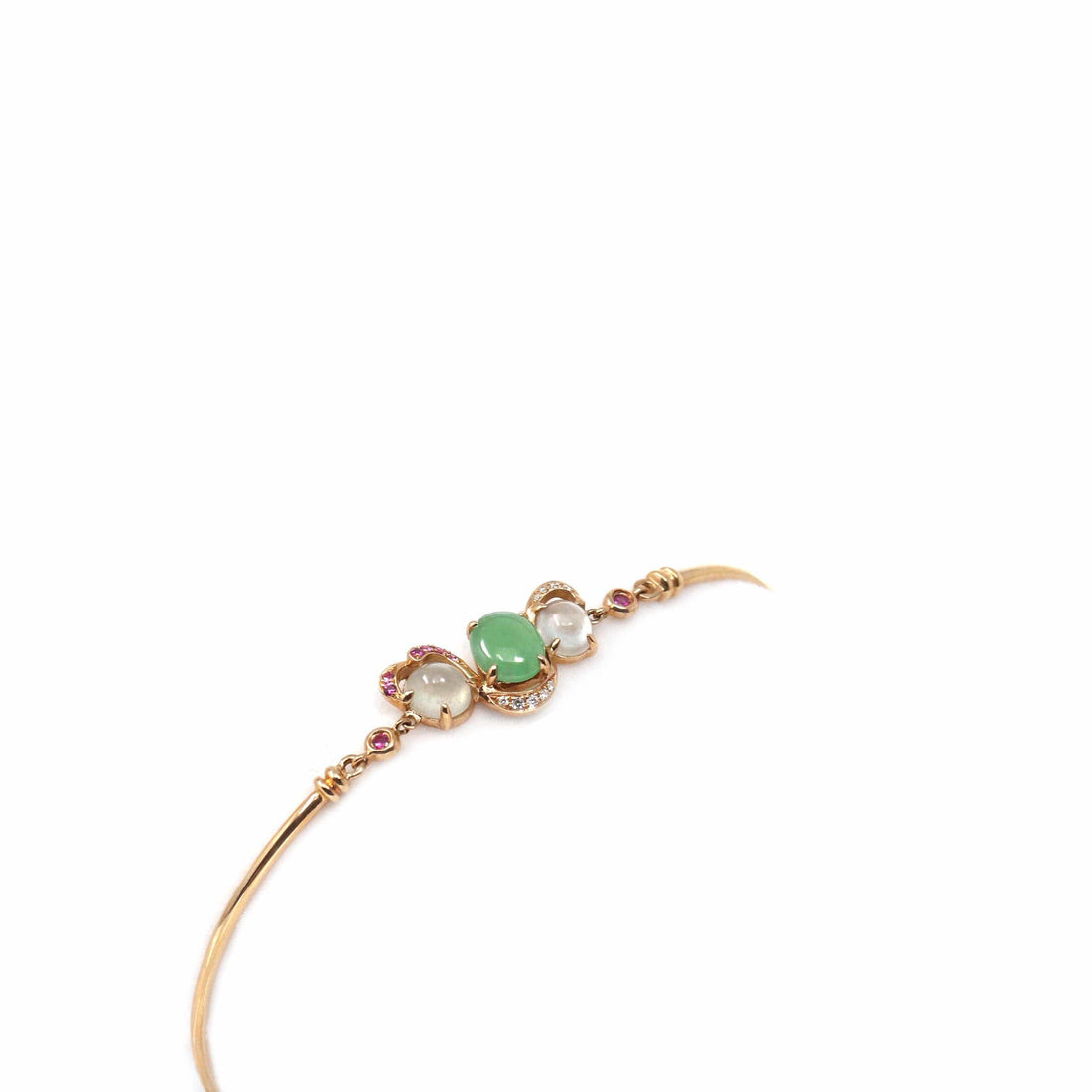 Baikalla Jewelry Gold Jade Bracelet Copy of Copy of 18k Rose Gold "Morning Glory" Half Bracelet Bangle with Green Imperial Jade & Diamonds