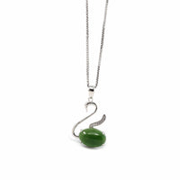 Baikalla Jewelry Jade Pendant Copy of Baikalla™ "Love Swan" Genuine Nephrite Green Jade Swan Pendant Necklace with Tourmaline & CZ
