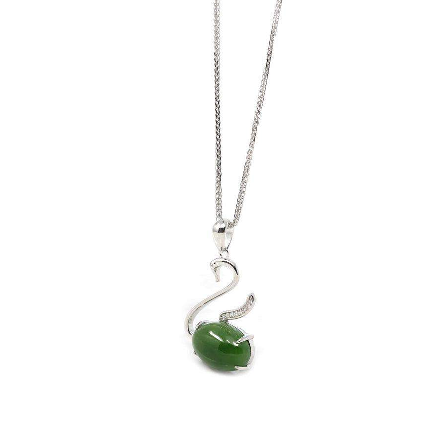 Baikalla Jewelry Jade Pendant Copy of Baikalla™ "Love Swan" Genuine Nephrite Green Jade Swan Pendant Necklace with Tourmaline & CZ