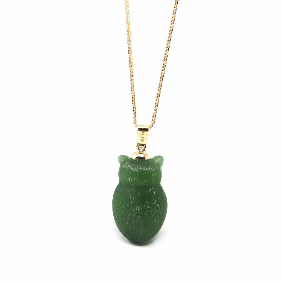 Baikalla Jewelry God Jadeite Jade Necklace Pendant Only Copy of Baikalla Genuine Green Nephrite Jade Lucky Owl Pendant Necklace With 14k Yellow Gold Bail