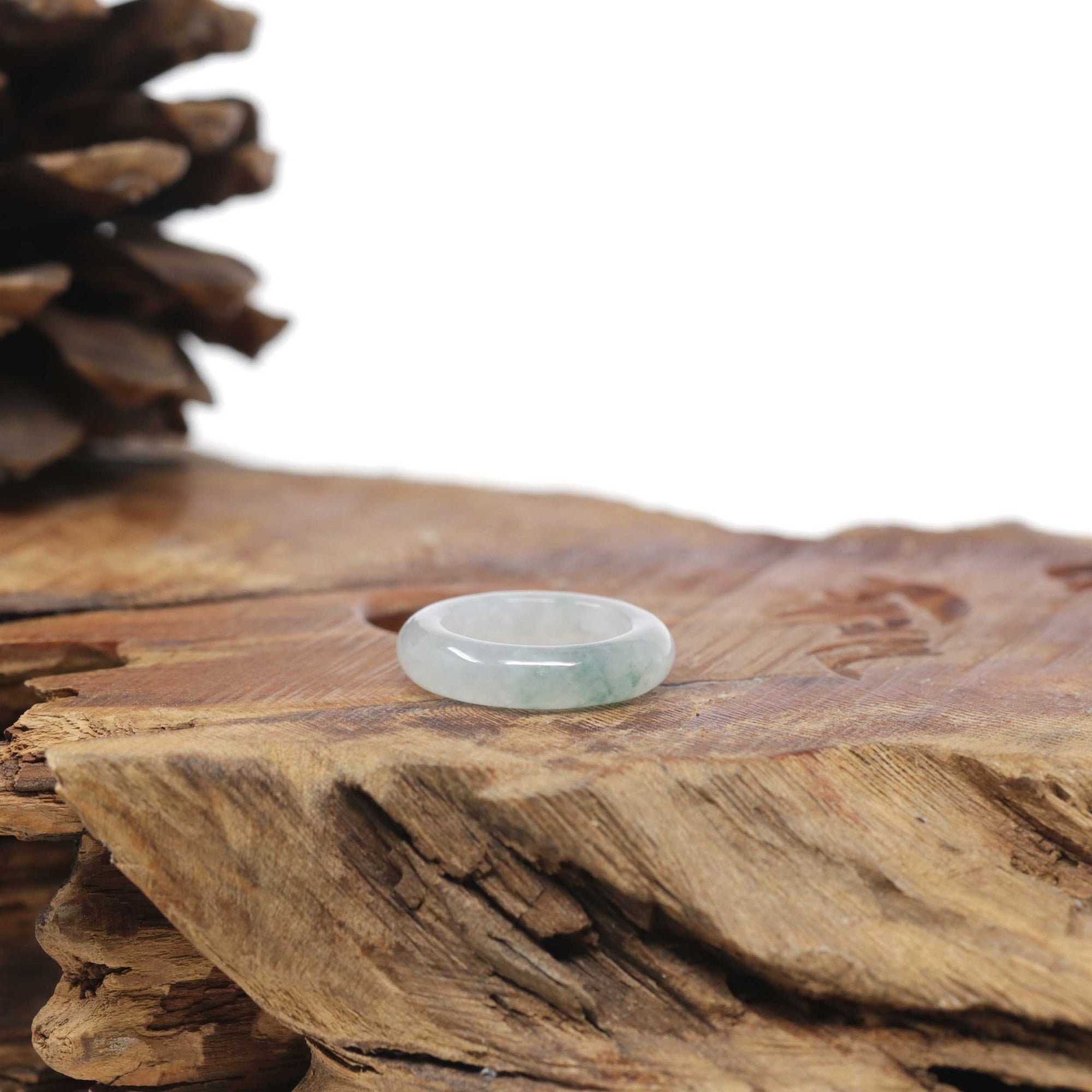 Baikalla Natural Icy Blue-Green Flower Jadeite Jade Traditional Ring 