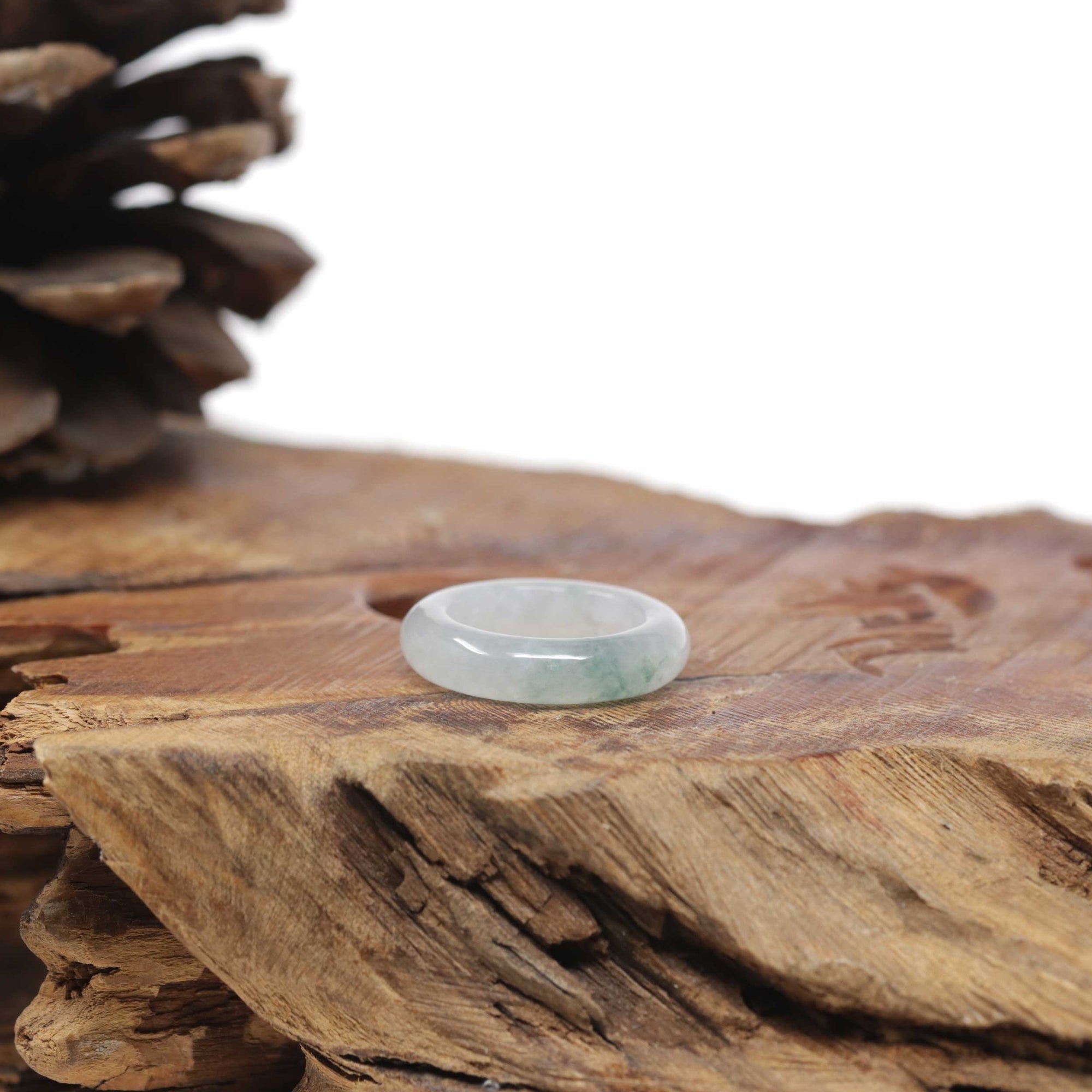 Baikalla Natural Icy Blue-Green Flower Jadeite Jade Traditional Ring 