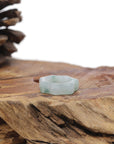 Baikalla Natural Icy Blue-Green Flower Jadeite Jade "Geometric Style" Traditional Ring 