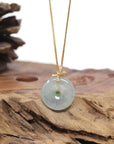 Baikalla Natural Icy Blue-Green Jadeite Jade "Ping An Kou" (Good Luck Button) Pendant W/ 18ky Gold & Natural Diamond Bail