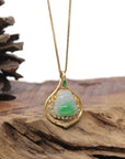 Baikalla Natural Vibrant Green Patch Jadeite Jade "Happy Buddha" Pendant W/ 18K Yellow Gold & Natural Diamond Bail