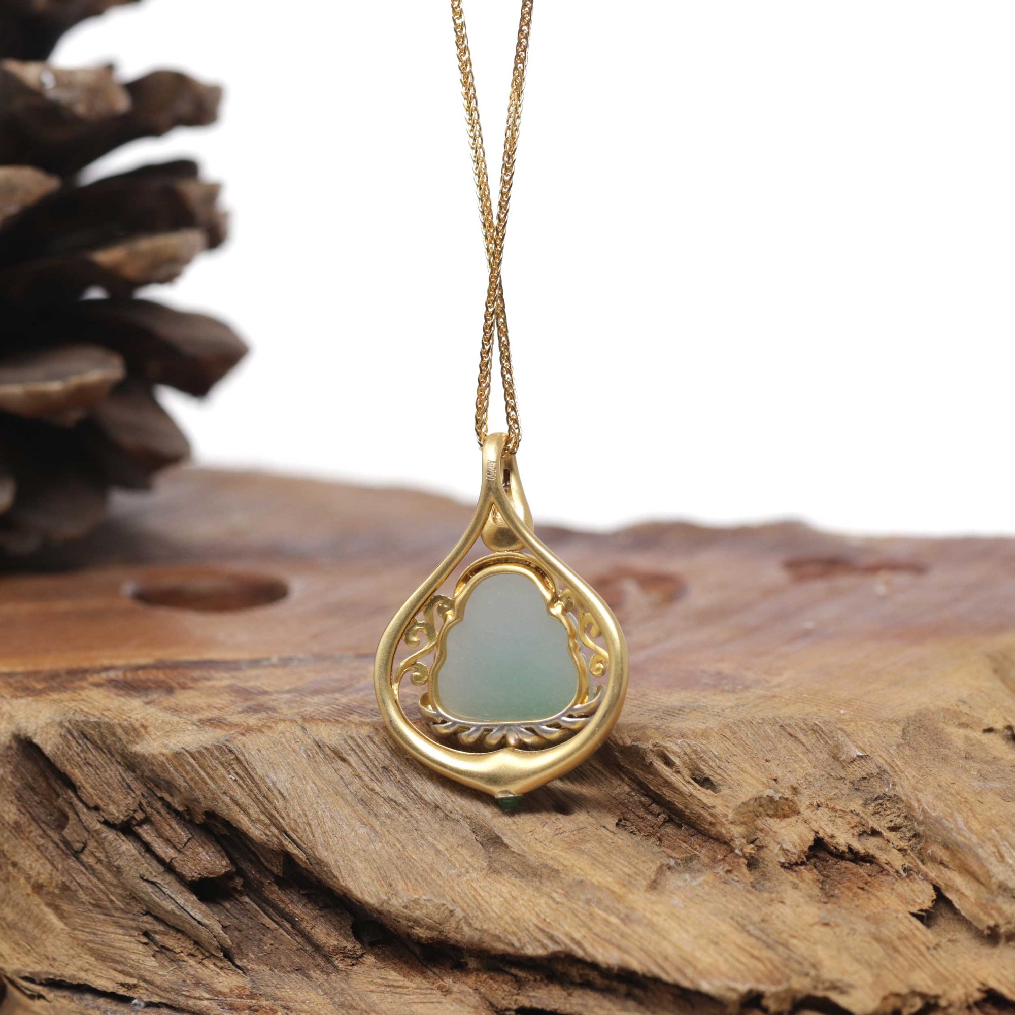 Baikalla Natural Vibrant Green Patch Jadeite Jade "Happy Buddha" Pendant W/ 18K Yellow Gold &amp; Natural Diamond Bail