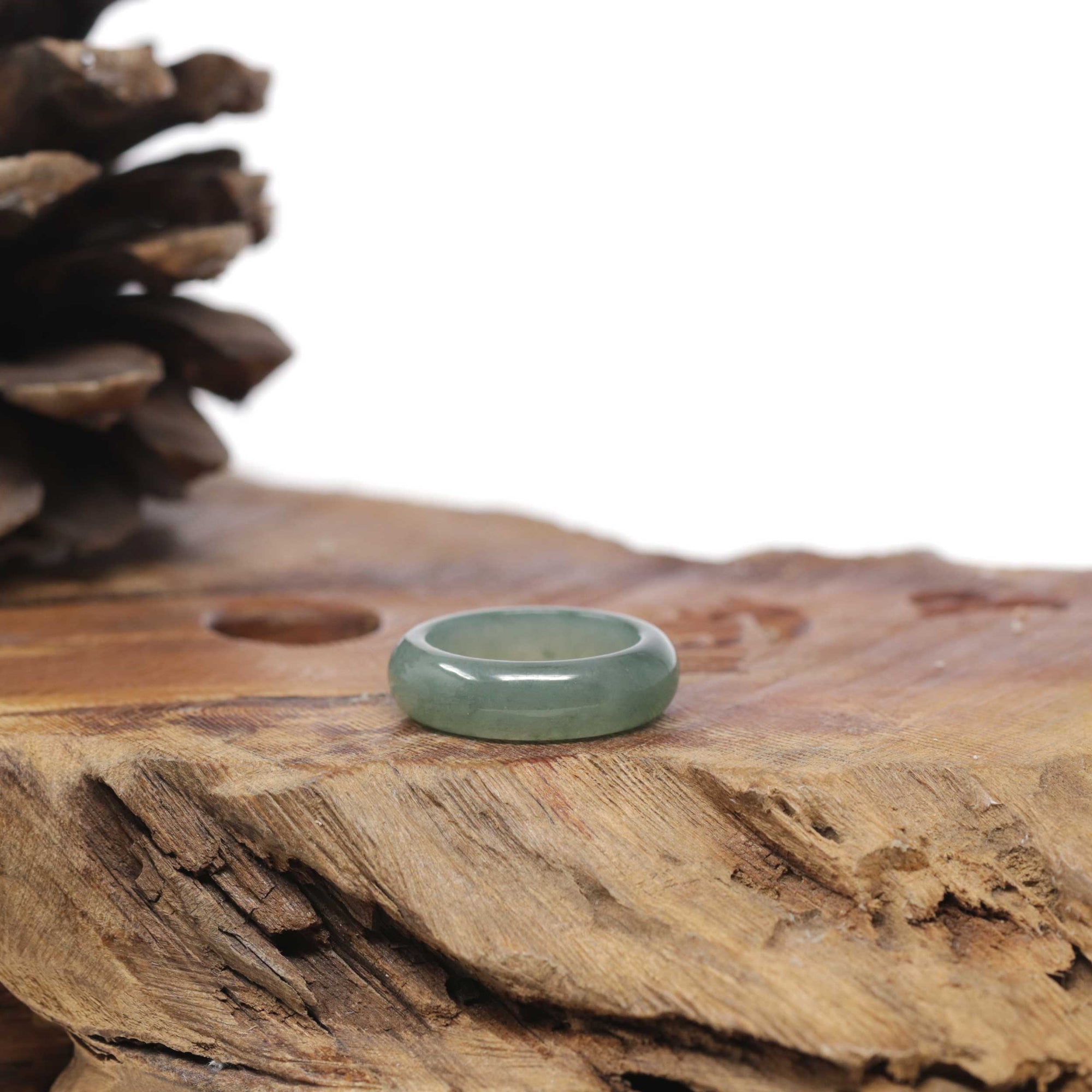 Baikalla Natural Icy Oil-Green Jadeite Jade Traditional Ring 