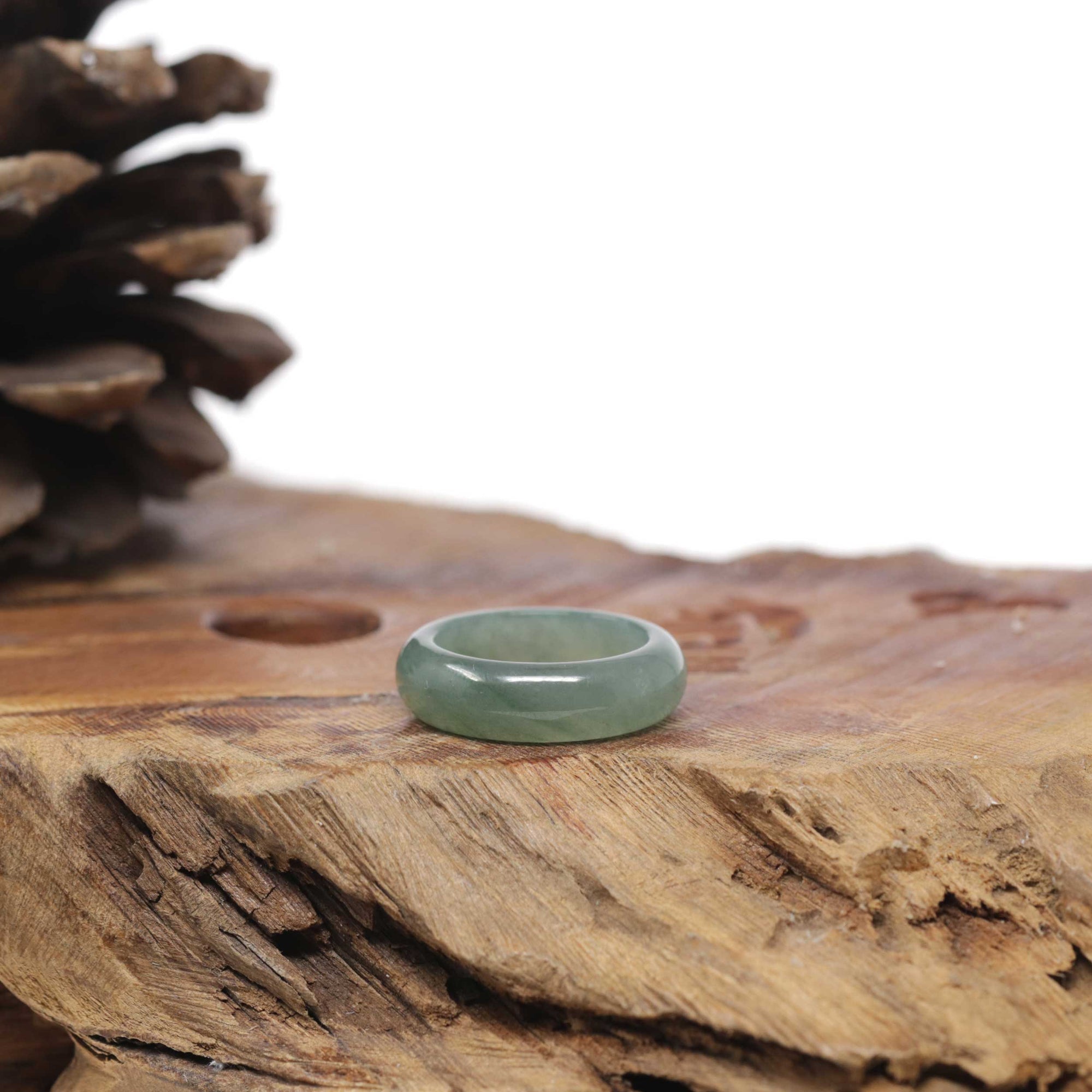 Baikalla Natural Icy Oil-Green Jadeite Jade Traditional Ring 