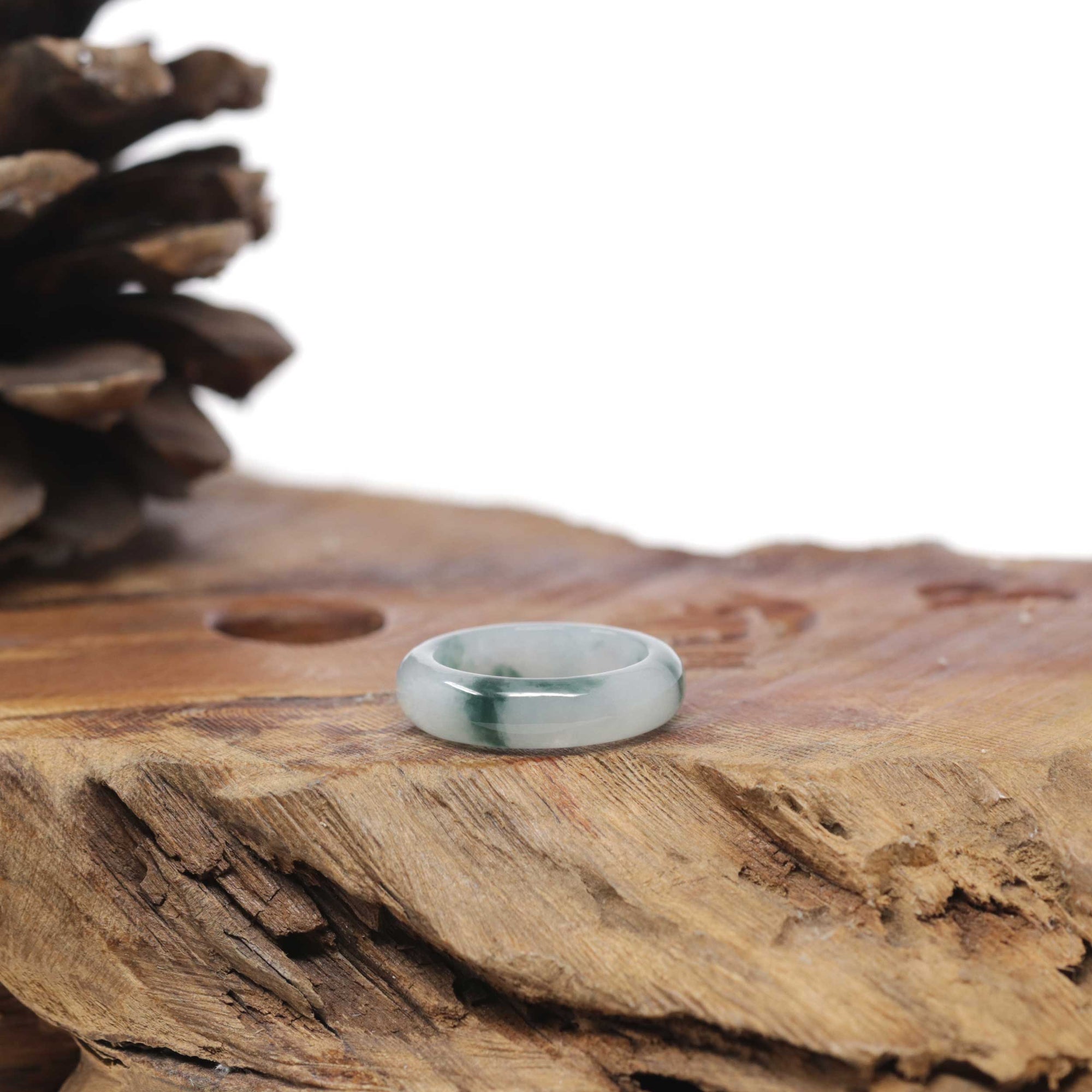 Baikalla Natural Icy Blue-Green Flower Jadeite Jade Traditional Ring 