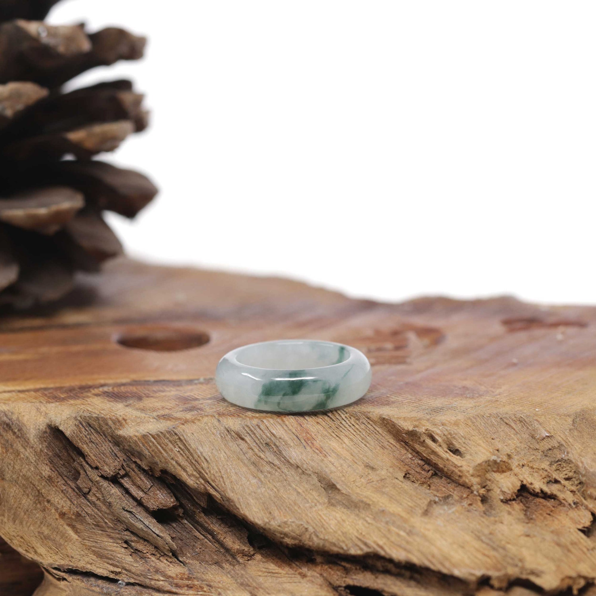 Baikalla Natural Icy Blue-Green Flower Jadeite Jade Traditional Ring 