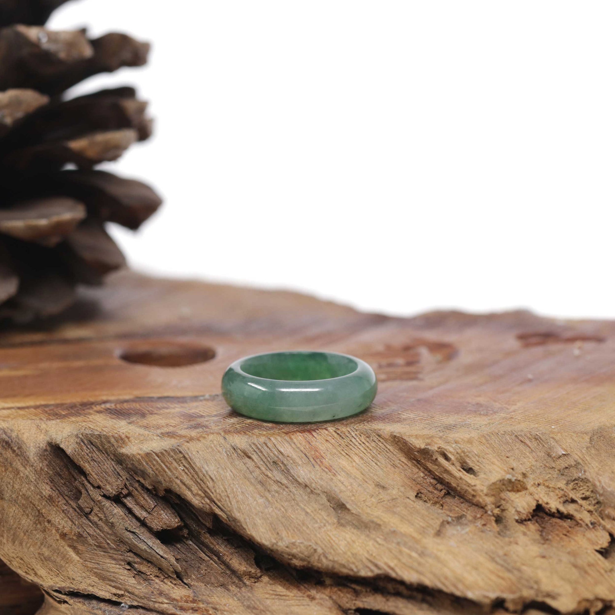 Baikalla Natural Icy Deep Green Jadeite Jade Traditional Ring 