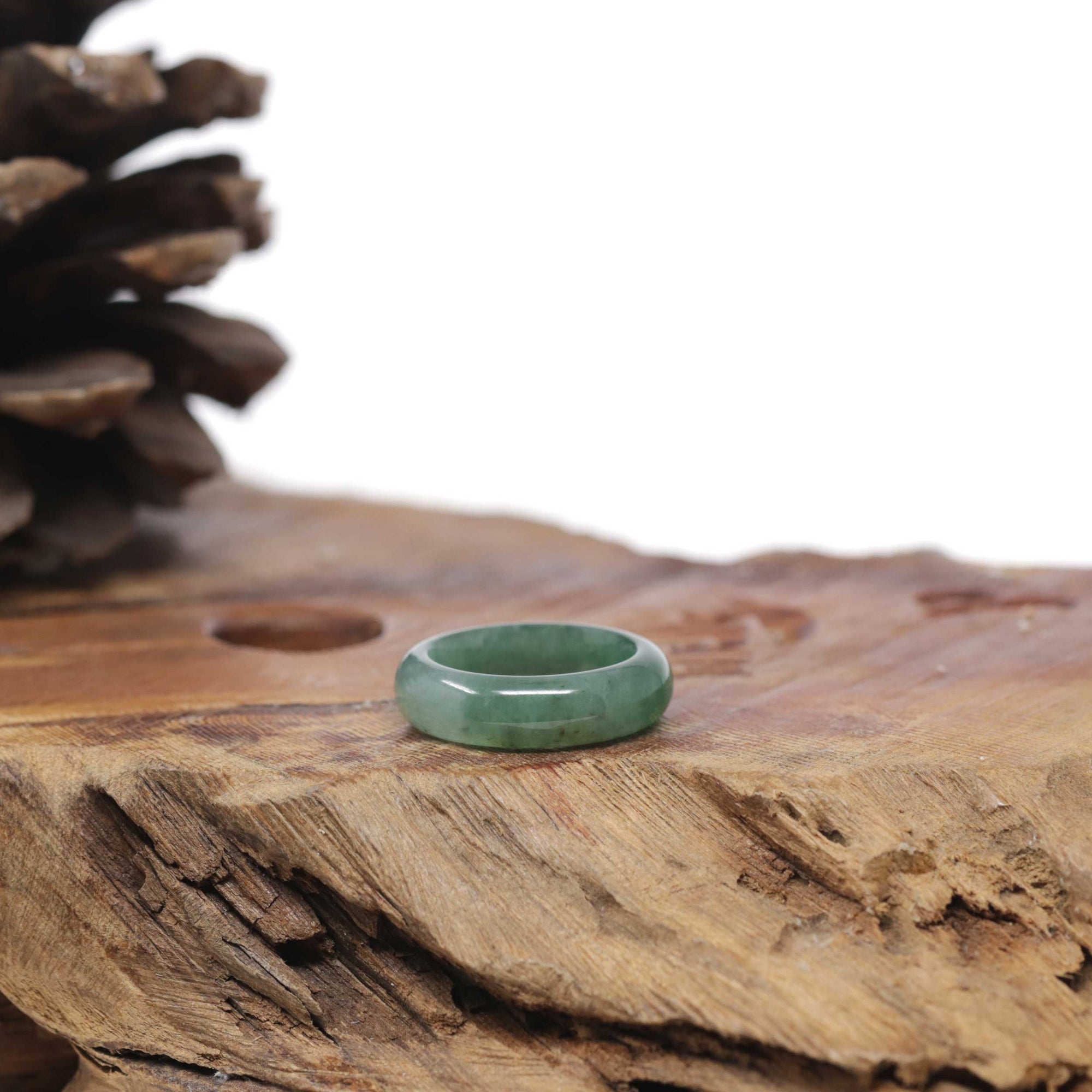 Baikalla Natural Icy Deep Green Jadeite Jade Traditional Ring 