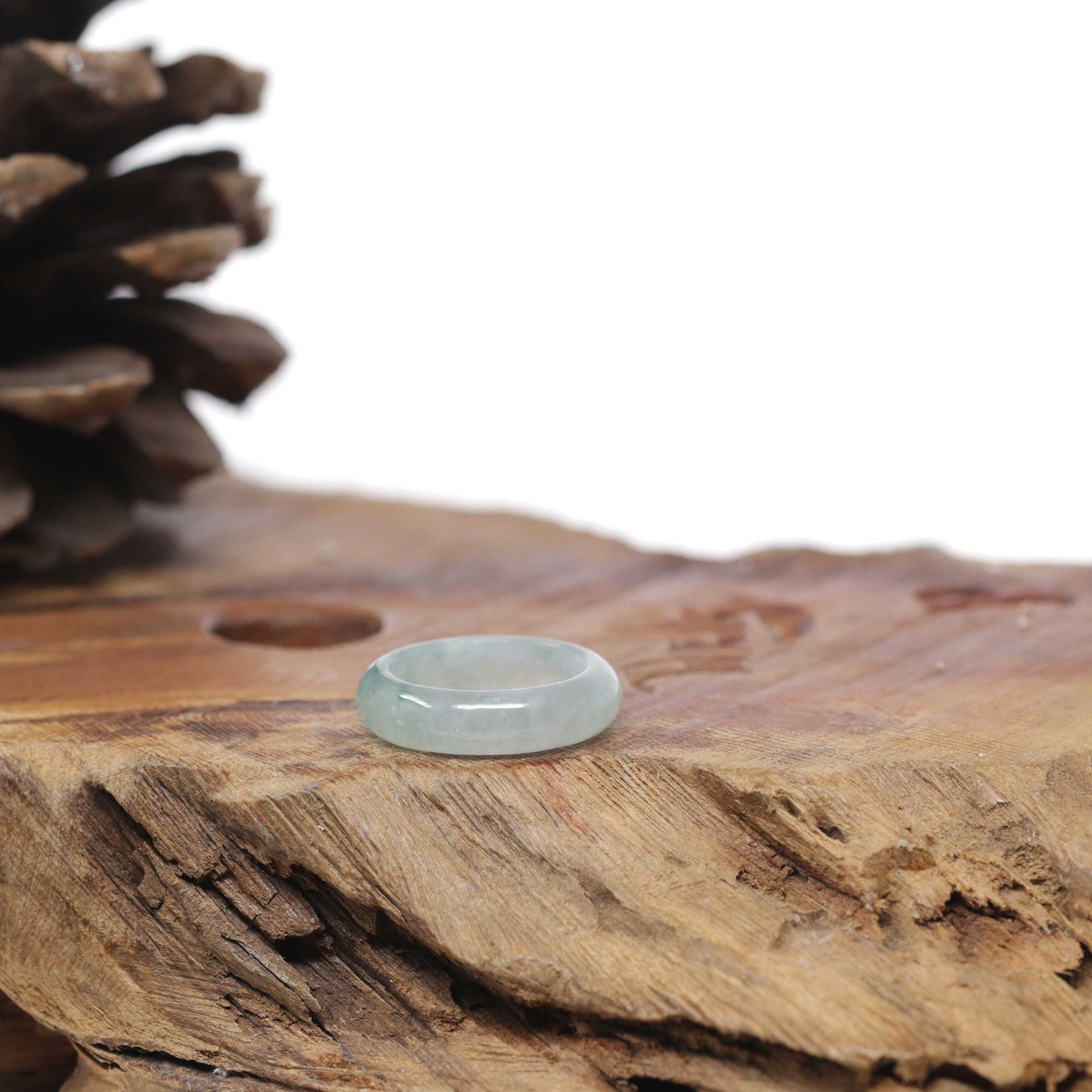 Baikalla Natural Icy Light Blue-Green Jadeite Jade Traditional Ring 