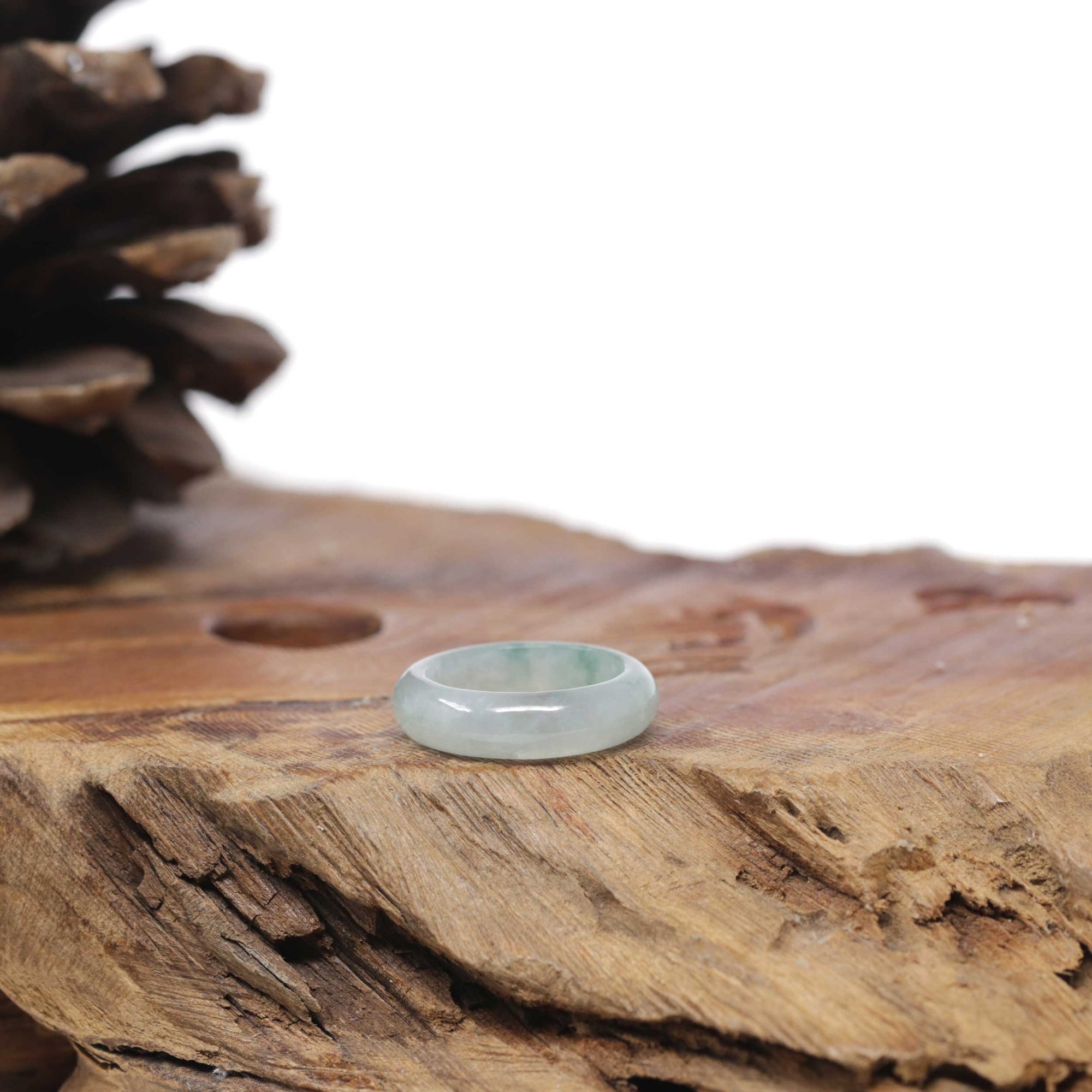 Baikalla Natural Icy Light Blue-Green Jadeite Jade Traditional Ring 