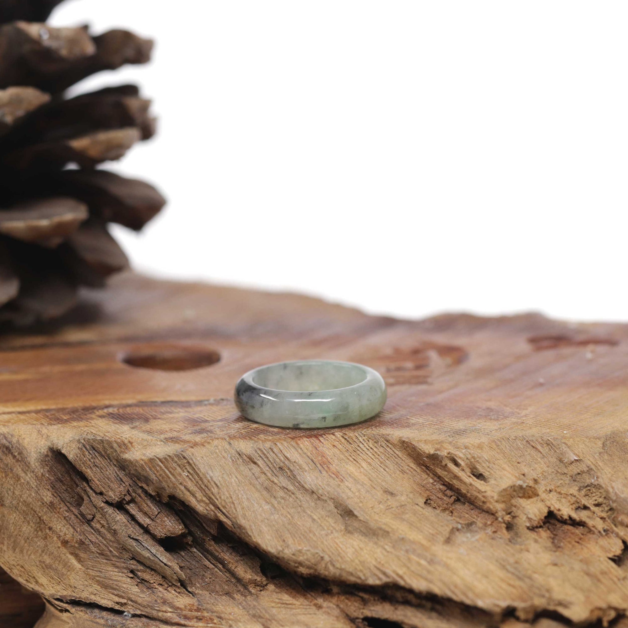 Baikalla Natural Icy Green &amp; Black Wuji Jadeite Jade Traditional Ring 